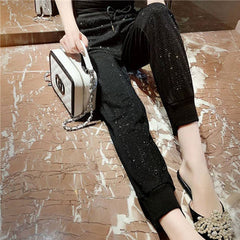 rhinestone Casual Pants Women Fashion
