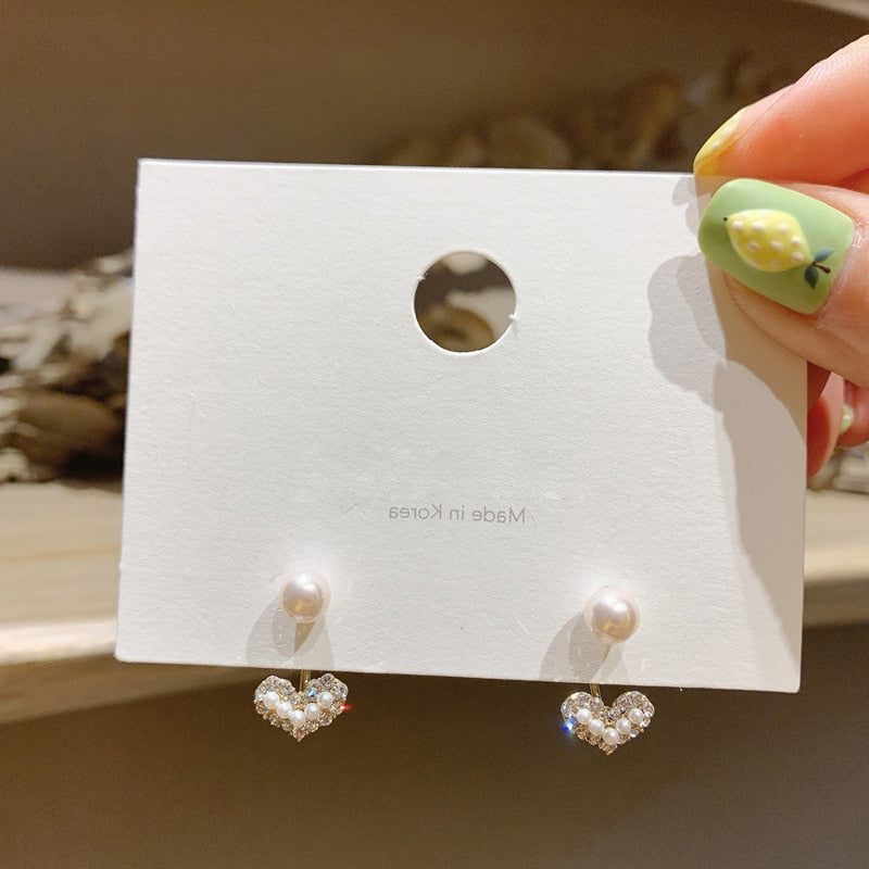 New Fashion Contracted Heart Pearl Fine Earrings Joker Sweet Elegant Temperament Women Drop Earrings Secondary image