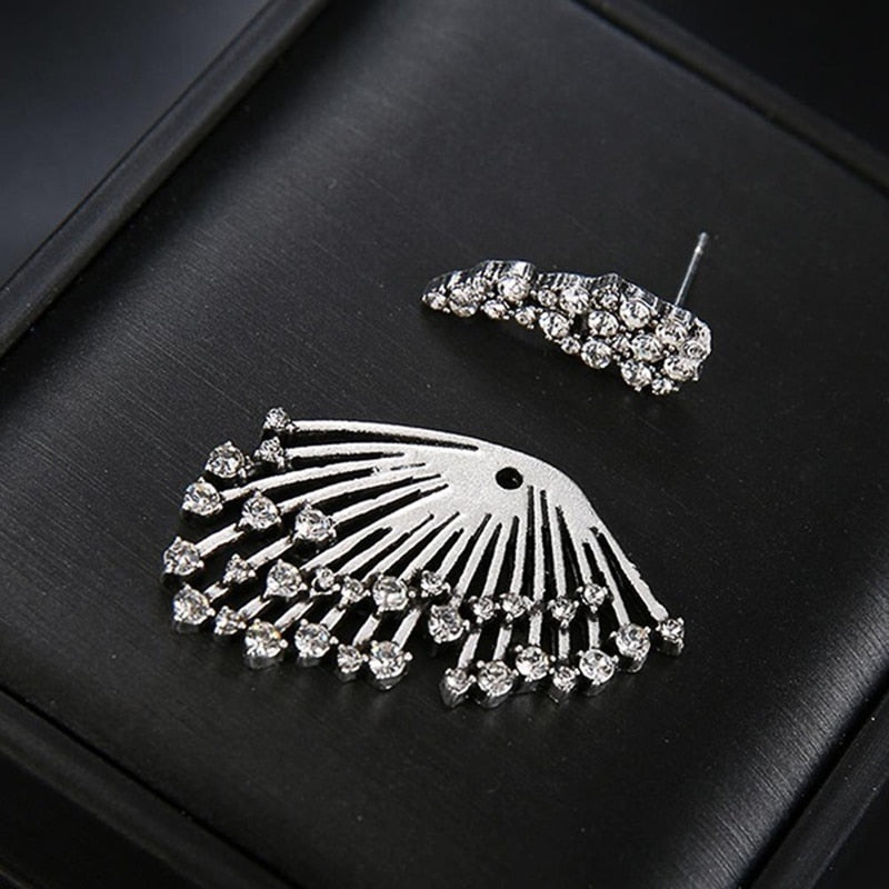 Huitan Personality Wing Shape Women Stud Earrings Brilliant Cubic Zirconia Female Wedding Earrings Silver Color Fashion Jewelry