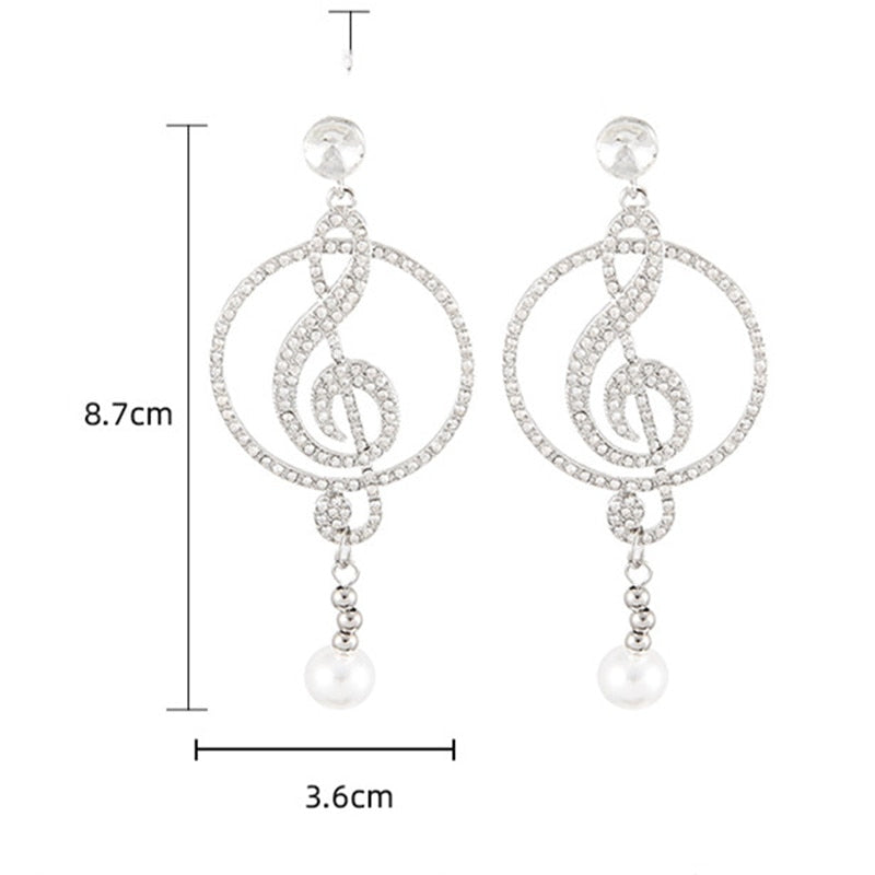FYUAN Music Symbol Rhinestone Crystal  Drop Earrings for Women Geometric Pearl Earrings Fashion Party Statement Jewelry Secondary image