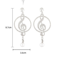 FYUAN Music Symbol Rhinestone Crystal  Drop Earrings for Women Geometric Pearl Earrings Fashion Party Statement Jewelry