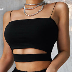 Sexy Casual Sleeveless Cut-Out Short Tee Shirt Crop Top