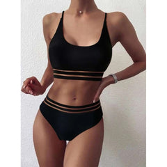 Tengweng Black Mesh Bikini 2022 Bandeau Sexy High Waist Swimwear Female 2 Pieces Set Swimsuit Bathing Suit Women Bathers Beach