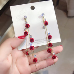 South Korea web celebrity super fairy temperament elegant Hyun fashion fashion earrings delicate purple flowers rose earrings