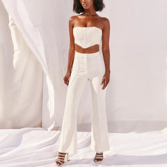JillPeri Strapless Corset Crop Top and Flare Pants Sets Solid High Waist Women Sexy Outfit Elegant Casual Legging 2 Piece Set