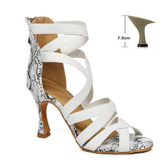 DKZSYIM Snakeskin Latin Dance Shoes Ladies/Girls Ballroom High Top Tango/Salsa Dance Shoes Zipper Fashion Dance Sandal High Heel
