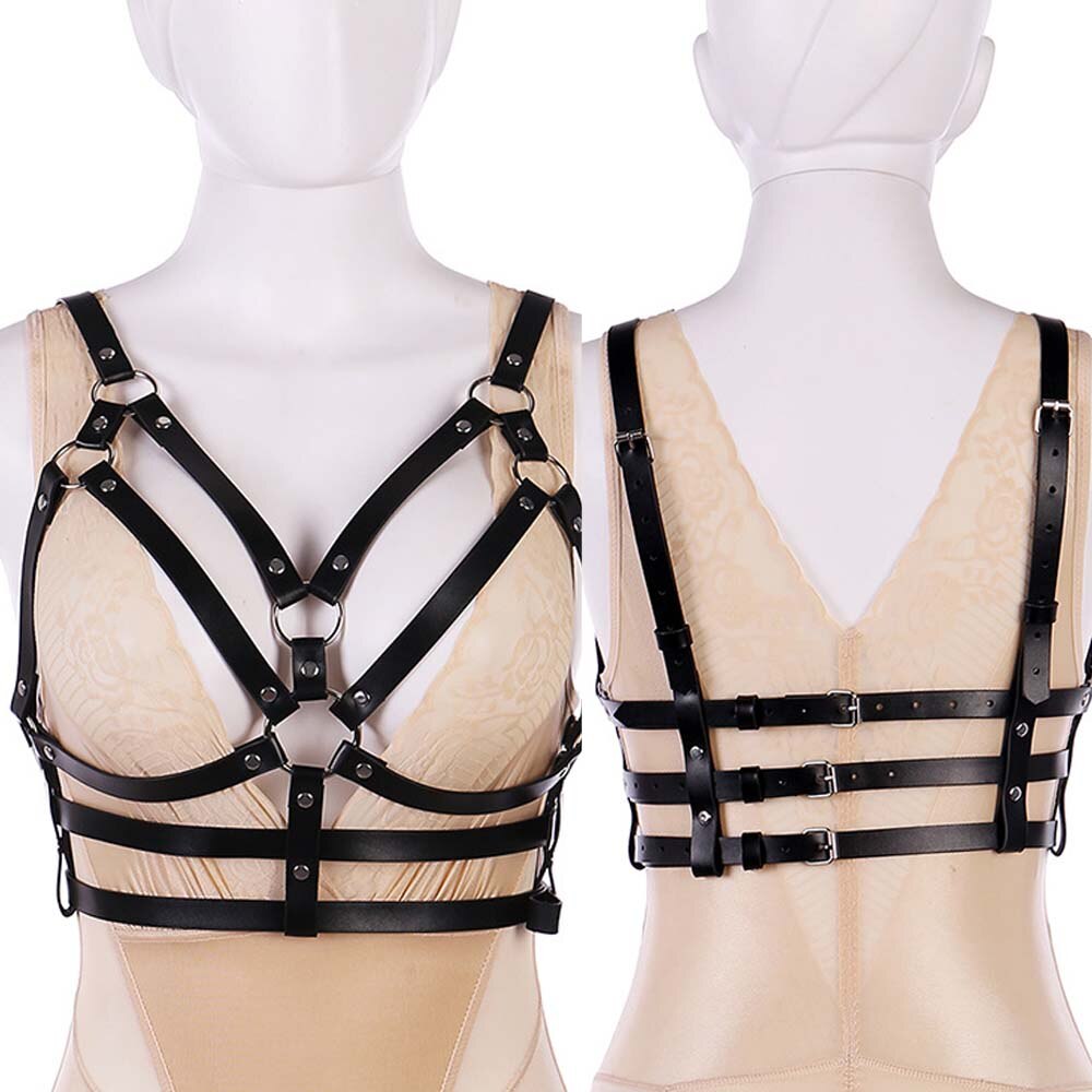 Women Leather Harness Belt Chain Body Bondage Straps Sexy Harness Adjustable Gothic Harajuku Erotic Garter Belt Lingerie Bra