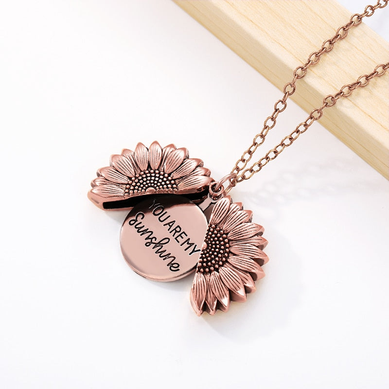 You Are My Sunshine Open Locket Sunflower Pendant Necklace  Boho Jewelry Friendship Gifts Bff Letter Necklace Collier