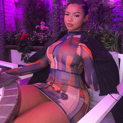 CNYISHE Sexy Midnight Clubwear Dress Women Fashion Tie Dye Print Baddie Clothes Female Autumn Bodycon Dresses Women 2021 Vestido