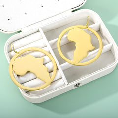 African Map Earring Stud Earrings For Women Gold Color Big Earrings Stainless Steel Fashion Jewelry African Ethnic Gifts