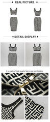 PB Trendy Geometric Jacquard Two Pieces Suit Square Collar Celebrity Party Club Bandage Crop Tops Skirt Set  Free Shipping