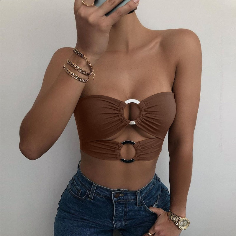 Strapless Rings Cut Out Crop Top