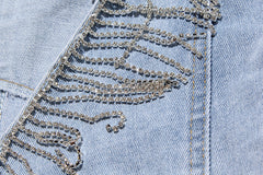 Rockin riley Denim Jacket Female Light Blue Diamond Tassel