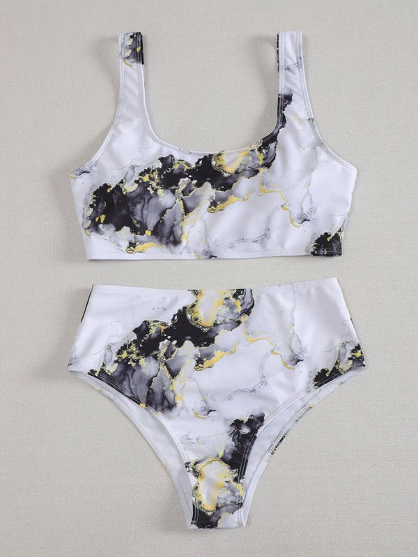 Bandeau Push up Bikinis marble print