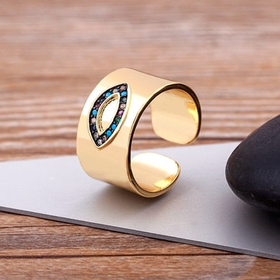 Turkish Evil Eye Rhinestone Adjustable Rings Open Ring