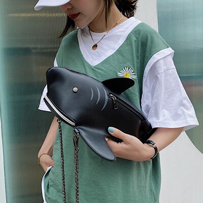 Fashion Shark Shaped Chains Crossbody Bag for Women School Bag Funny PU Leather Cartoon Shoulder Bags Lady Handbag Brands Sac