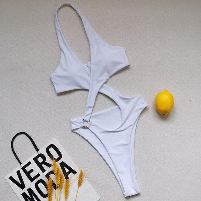 High Cut Out Halter Swimwear One Piece Swimsuit Cross Bandage Monokini Secondary image