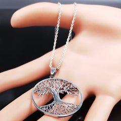Fashion Tree of Life Silver Color Chain Necklaces for Women Stainless Steel Chain Necklace Jewelry cadenas mujer N42S01
