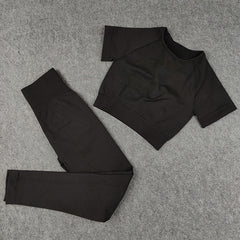 Seamless Leggings+Short Sleeve Crop Top+Sports Bra+Sport Shorts Yoga Set