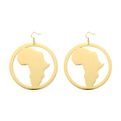 African Map Earring Stud Earrings For Women Gold Color Big Earrings Stainless Steel Fashion Jewelry African Ethnic Gifts