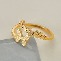 Atoztide Custom Names Rings Stainless Steel Adjustable Butterfly Open Size Wedding Letter Circle for Women Unique Jewelry Gifts
