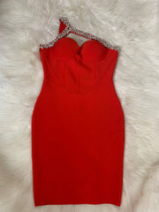 One Shoulder Sparkly Beading Rayon Bandage Elegant Dress