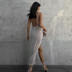 Ava's Allure: Backless Bodycon Maxi Dress for a Sexy Evening Look