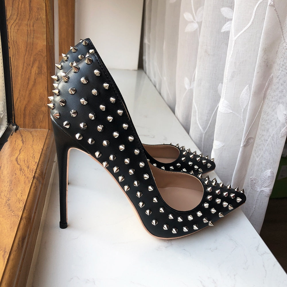 Silver Spikes Women Black Matte Sexy Stiletto High Heels Main image