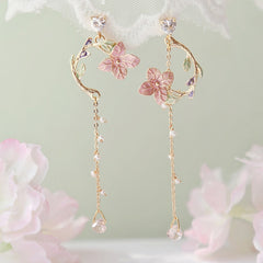 Chinese Style Folding Fan Crane Carp Lotus Asymmetrical Long Tassel Dangle National Style Earrings for Women Jewelry Gift