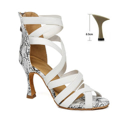 DKZSYIM Snakeskin Latin Dance Shoes Ladies/Girls Ballroom High Top Tango/Salsa Dance Shoes Zipper Fashion Dance Sandal High Heel