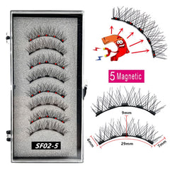 2 Pairs 3D Natural Magnetic Eyelashes ,With 5 Magnetic Lashes Handmade Reusable Magnetic False Eyelashes