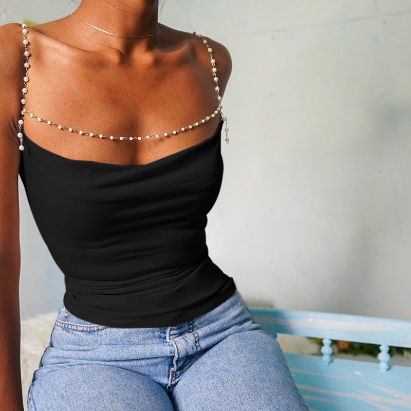 pearl straps tops ruched