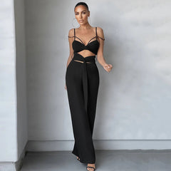 White Wide Leg Jumpsuit Sexy Hollow Lace-up Slim Jumpsuits