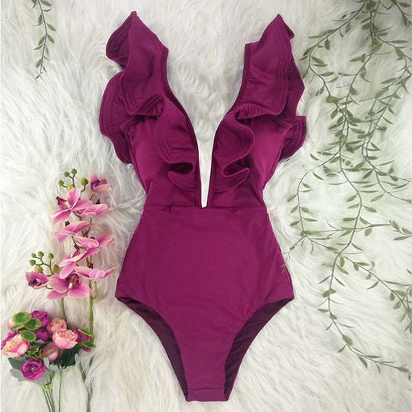 Marbella Ruffle Deep-V Swimsuit One-piece