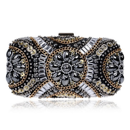 SEKUSA Hot Sale Small Beaded Clutch Purse Elegant Black Evening Bags Wedding Party Clutch Handbag Metal Chain Shoulder Bags
