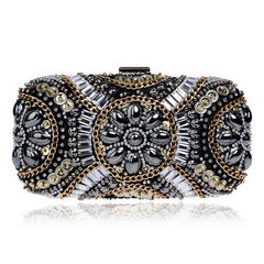 SEKUSA Hot Sale Small Beaded Clutch Purse Elegant Black Evening Bags Wedding Party Clutch Handbag Metal Chain Shoulder Bags