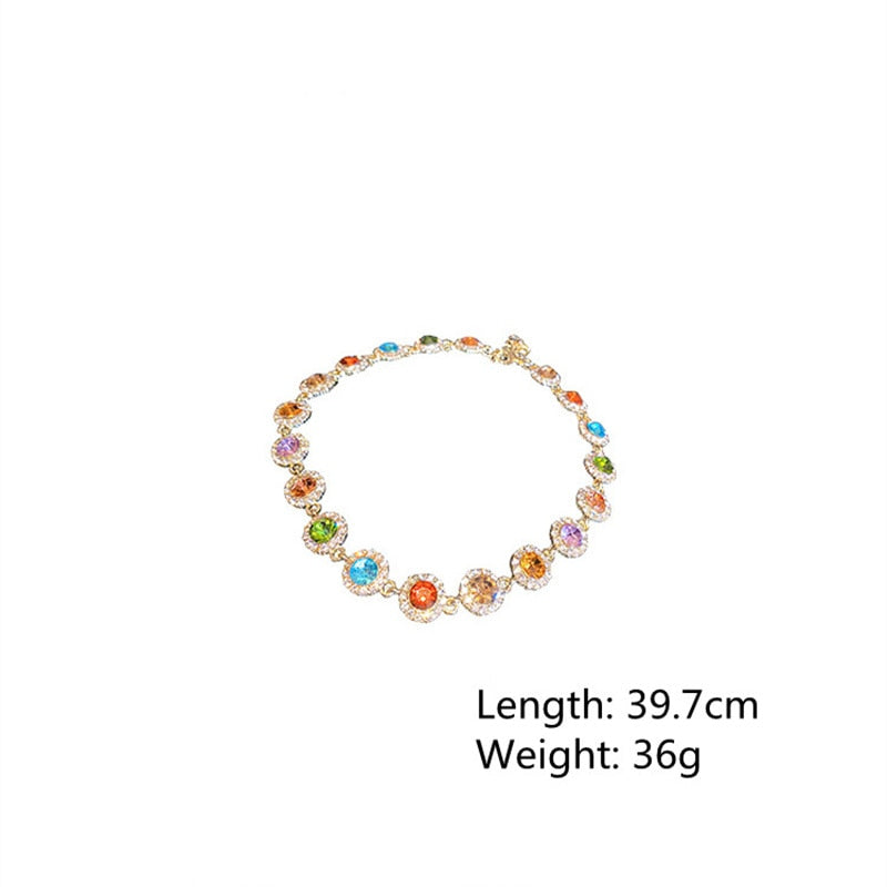 Geometric Colorful Crystal Choker Necklaces Clavicle Chain Necklace