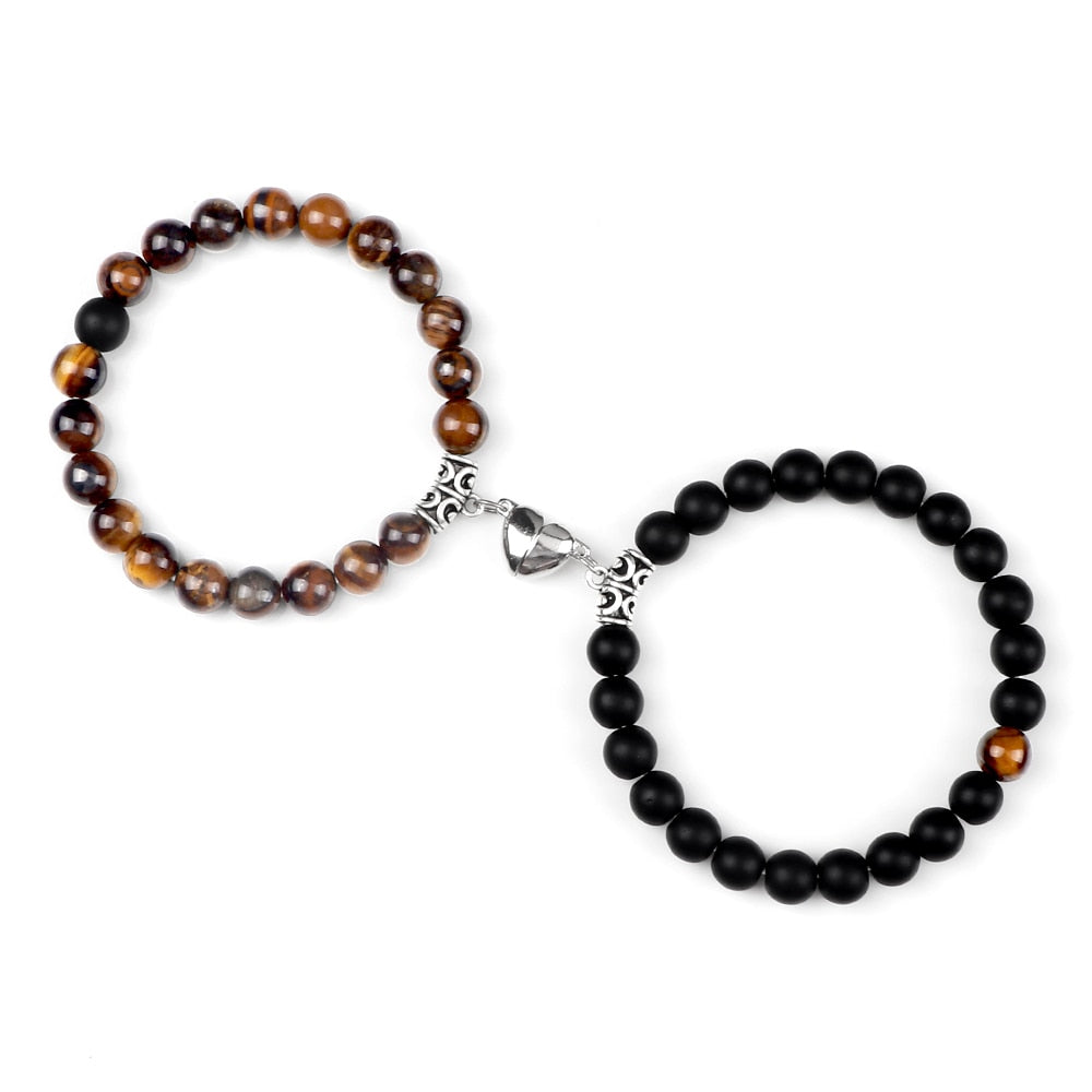 Amora Magnetic Heart Natural Stone Bracelet Set