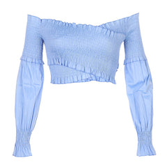 Darlingaga Fashion Chic Smocking White Shirt Women Blouse Long Sleeve Criss-cross Off Shoulder Top Crop Sexy Autumn Shirts Sexy