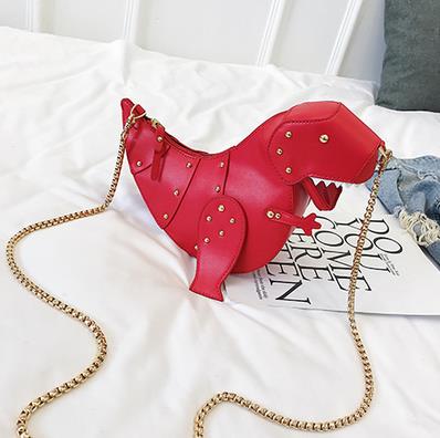 Trend Fashion 3D Dinosaur Design Rivets Pu Leather Girl's Chain Purse Shoulder Bag Tote Ladies Crossbody Mini Messenger Bag Flap