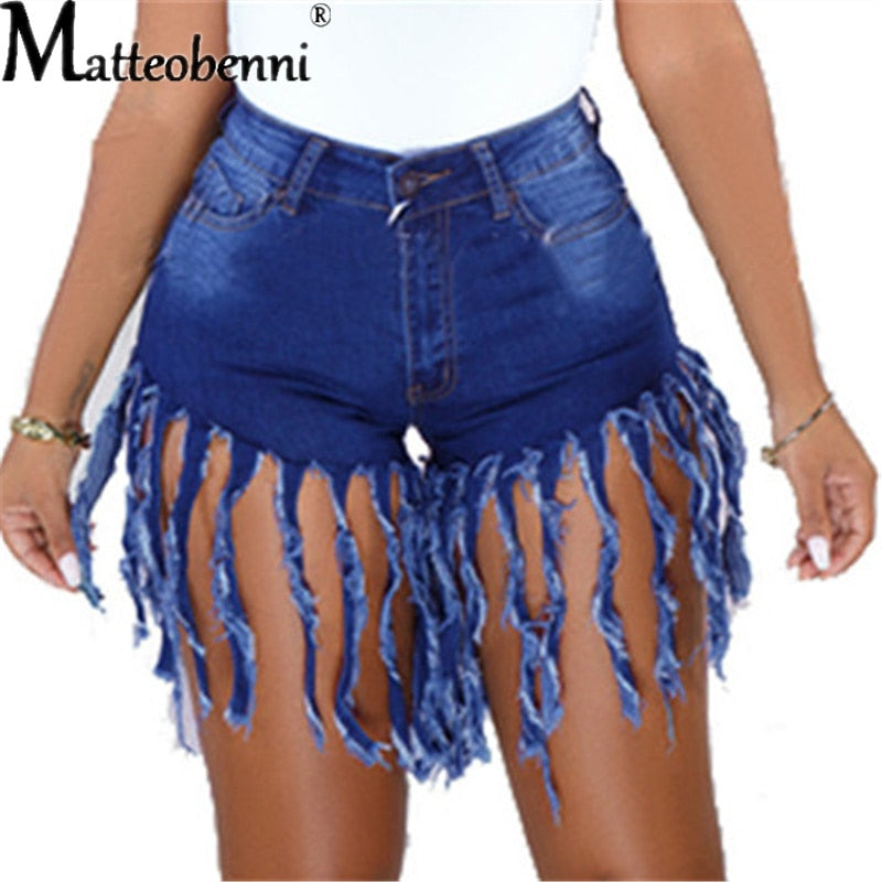 Sierra High-Waist Fringed Denim Shorts Apparel One-piece
