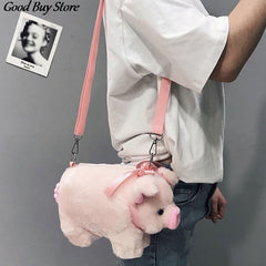Cute Pig Shoulder Bag Plush Stuffed Animal Crossbody Bags Women Fashion Winter Soft Purse Cartoon Handbags Phone Money Storage