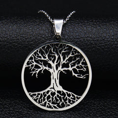 Fashion Tree of Life Silver Color Chain Necklaces for Women Stainless Steel Chain Necklace Jewelry cadenas mujer N42S01