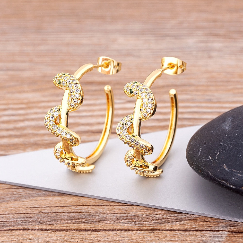 Geometric Big Circle Earrings Gold Color Delicate Snake Twisted Round Earrings