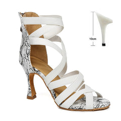 DKZSYIM Snakeskin Latin Dance Shoes Ladies/Girls Ballroom High Top Tango/Salsa Dance Shoes Zipper Fashion Dance Sandal High Heel