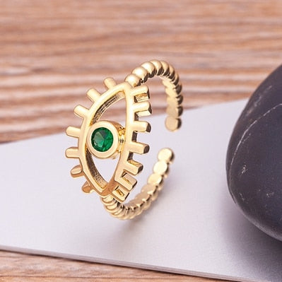 Bohemian Lucky Turkish Evil Eye Rhinestone Open Ring