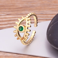 Bohemian Lucky Turkish Evil Eye Rhinestone Open Ring
