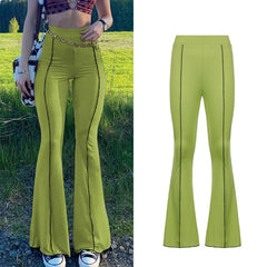 CIBBAR Solid Low Waist Ribbed Flare Pants Women Summer Slim Elegant Casual Elastic Trousers Female Fashion All-Match Streetwear