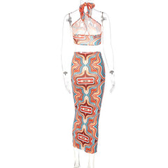 Chicology Women Summer 2021 2 Two Pieces Sets Sexy Tie Dye Print Top High Waist Bodycon Elegant Midi Skirts Wholesale Suits