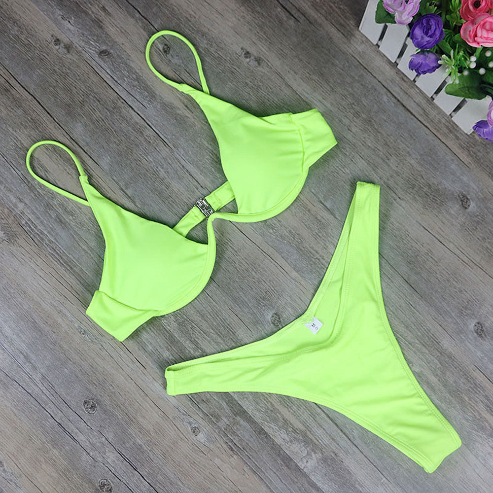 Sexy Marble Long Sleeve Bikini Female Swimsuit Women Swimwear Plus Size Bikini set Halter Bather Bathing Suit Swim